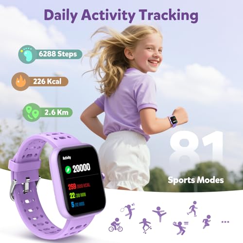Gydom Smart Watch for Kids No APP No Phone Needed, 1.83" Fitness Tracker Watch with Heart Rate/Sleep Monitor, IP68 Waterproof Pedometer, Step Counter, Puzzle Games for Girls Teens 5-16, 81 Sport Mode