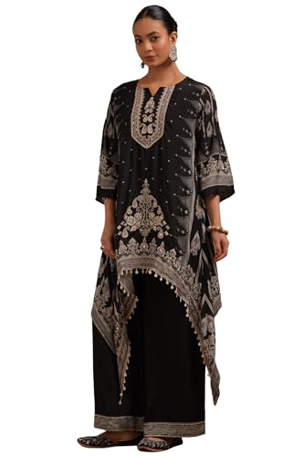 Soch Womens Black Muslin Ethnic Motifs Co-Ord Set With Zari