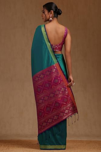 Soch Womens Teal Green Silk Solid Saree