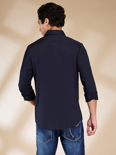 Being Human Navy Slim Fit Regular Collar Men's Shirt Clothing