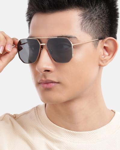 Carlton London Rose Gold Toned with Black Polarised Lens Rectangle Sunglass for mens