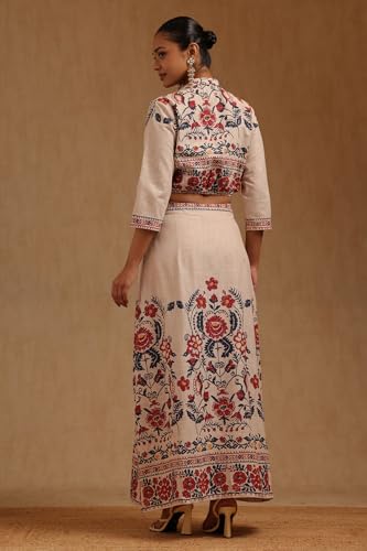 Soch Womens Beige Cotton Slub Floral Printed Co-Ords Set