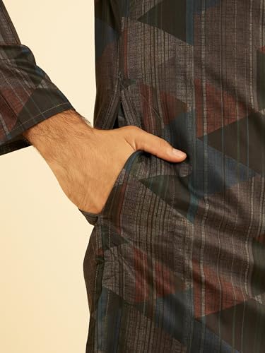 Manyavar Men's Spandex Printed Causal Mid Length Kurta(Rust,XL)