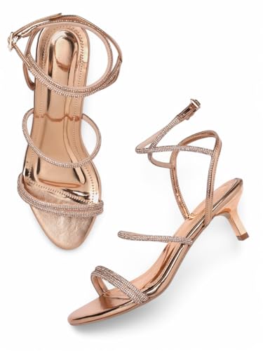Marc Loire Women Embellished Fashion Sandals with Kitten Heels (Rose Gold, UK Footwear Size System, Adult, Women, Numeric, Medium, 7)