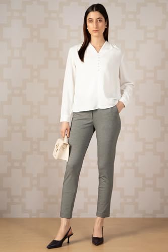 Women Grey Textured Formal Trousers