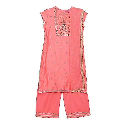 Biba Girl's Cotton Printed Straight Kid (Kw5222_Pink_5, Salwar Suit Set)