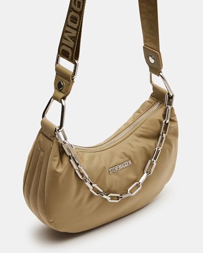 Steve Madden Womens Steve Madden Zoeyy-n Nylon Moon Shape Bag With Chain Steve Madden ZOEYY-N Nylon Moon Shape Bag With Chain, Olive, One Size, Steve Madden Zoeyy-n Nylon Moon Shape Bag With Chain