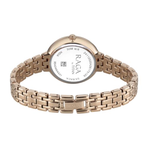 Titan Raga Spotlight 2.0 Quartz Analog 3Hands Display Silver Dial Rose Gold Color Strap Watch for Women - 95424WM01