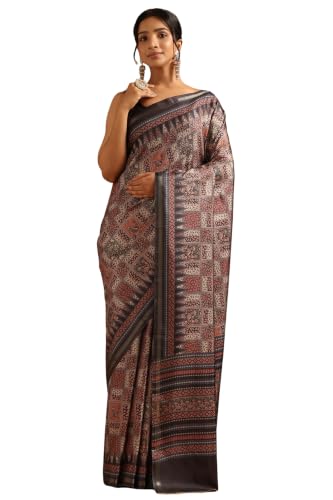 Soch Womens Grey Art Silk Ethnic Motifs Saree