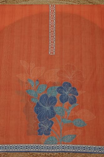 Soch Womens Rust Chanderi Floral Dress Material With Sequins