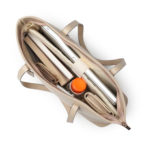 Fastrack Pebble Play Laptop Tote | Beige Faux-Leather Tote Bag for Women | 15-Inch Laptop Compatible | Gold Hardware Finish with Double Handles, Zipper Closure & Organised Storage