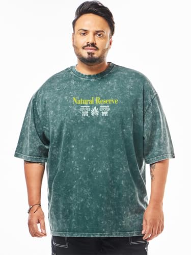 Bewakoof Men's Graphic Print Oversized Fit Half Sleeve Round Neck Pure Cotton Plus Size T-Shirt_694249_Green_4XL