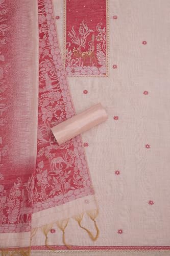 Soch Womens Peach Chanderi Botanical Print Unstitched Dress Material With Sequins