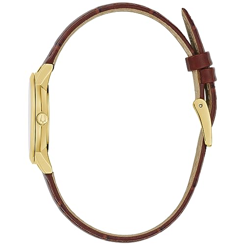 Bulova Classic Quartz Ladies Watch, Stainless Steel Diamond, Brown Leather Strap, Mother-of-Pearl Dial, Classic