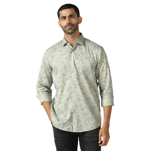 blackberrys Men?s Mint Printed India Slim Fit (Slim Comfort) Shirt | Light Tone Printed Collared Long Sleeve Shirt | Size 40, Color Mint