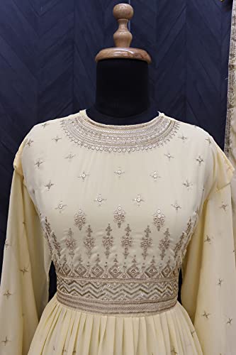 RUDRAPRAYAG Georgette Embroidered Semi-Stitched Gown for Women Yellow