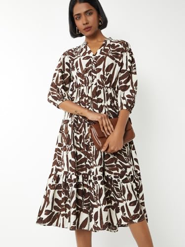 Max Women Printed Tiered Dress(Brown_XXL)