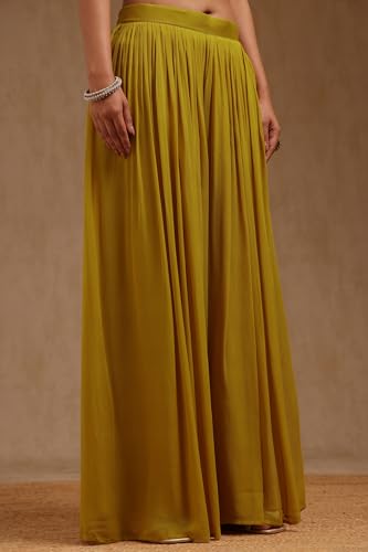 Soch Womens Mustard Tissue Embroidered Suit Set With Mirror Work