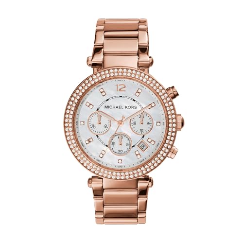 Michael Kors Parker Analog White Dial Gold Band Women's Stainless Steel Watch-MK5491