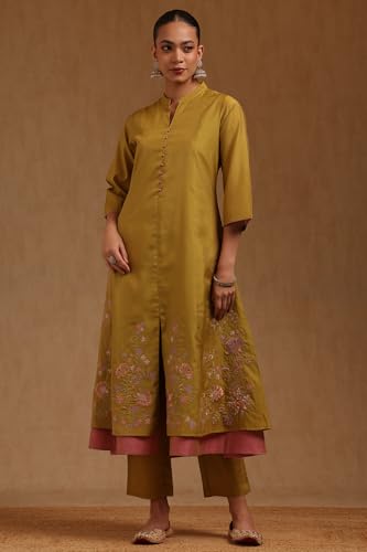 Soch Womens Green Shimmer Floral Embroidered Salwar Suit