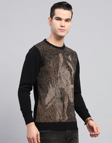 Monte Carlo Mens Black Self Design Round Neck Full Sleeve Pullover - 1243242RN-1-42