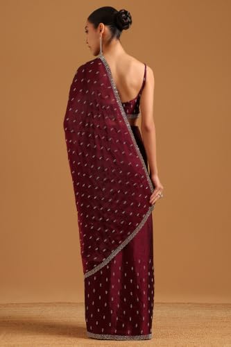 Soch Womens Wine Fendy Organza Embellished Saree