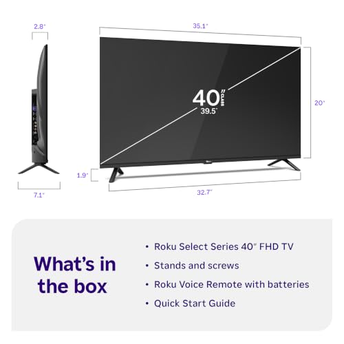 Roku Smart TV 2026 – 40 Inch Select Series, 1080p Full HD TV – Roku TV with Voice Remote Control – Flat Screen LED TV with Wi-Fi for Live Local News Streaming Sports & Movies, Bluetooth