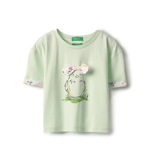 United Colors of Benetton Cropped Fit Round Neck Bow Applique Bunny T-Shirt