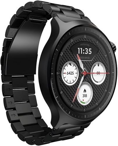 Motorola Moto Watch, 1.4 OLED, AOD, Auto-Brightness, Dual Band GPS, Powered by Polar Smartwatch (Matte Black/Matte Black Band Strap, Free Size)