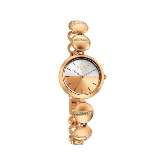 Titan Raga Delight Quartz Analog Two Toned Silver & Rose Gold Dial Rose Gold Metal Strap Watch for Women - NT2606WM11