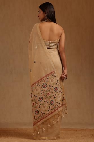 Soch Womens Beige Chanderi Patola Woven Saree