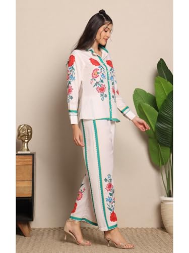 Leriya Fashion Women’s Co-ord Set | Placement Printed Co ord Sets for Women Stylish Western | Perfect Festive & Party for Women Western Look | Full Sleeve Pant Top