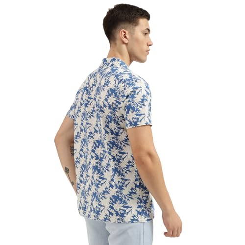 UNITED COLORS OF BENETTON Regular Fit Spread Collar Botanical Print Shirts (Size: M)-24P5BS71U008I901 Blue