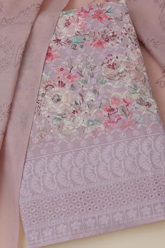 Soch Womens Lavender Cotton Floral Print Unstitched Dress Material With Thread Work