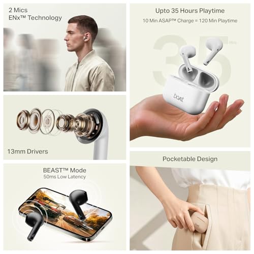 boAt 2026 Launch Airdopes Joy v2, 35H Battery, Pocketable Design, ASAP™ Charge, 13mm Drivers, Easy Touch Controls, ENx™ Tech, IWP™ & App Support TWS Bluetooth Earbuds with mic (Dusty Rose)