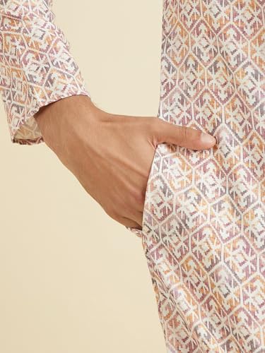 Manyavar Men's Viscose Blend Printed Casual Kurta(Cream,M)