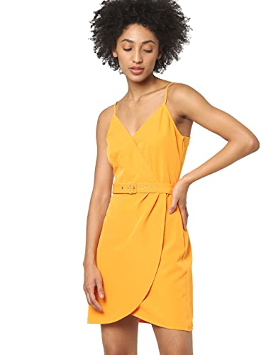 Only Women's Polyester A-Line Mini Dress (15257455- Flame Orange_L)