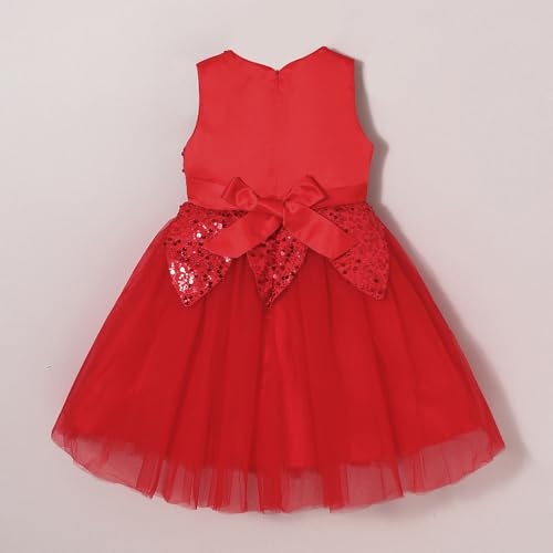 Hopscotch Girls Sleeveless Red Sequin Embellished Bow Dress for Age (6-8 Years)