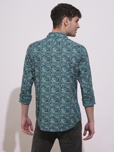 Being Human Teal Slim Fit Regular Collar Men's Shirt Clothing