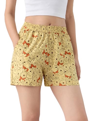 The Souled Store Winnie The Pooh: Bear-y Good Women and Girls Yellow All Over Printed Regular Fit Above The Knee Length Cotton Boxer Shorts