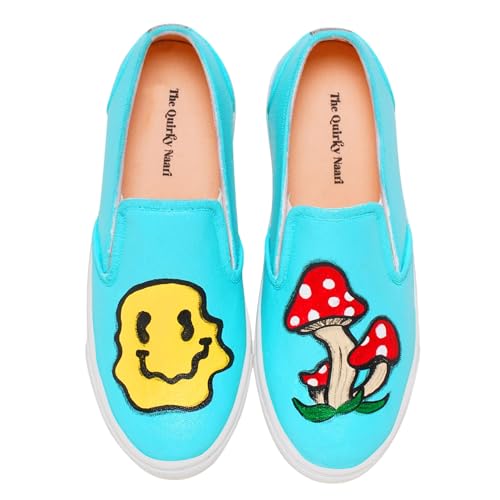 THE QUIRKY NAARI Handpainted Magic Shroom Slipons with an eye-catching aesthetic | 7 UK