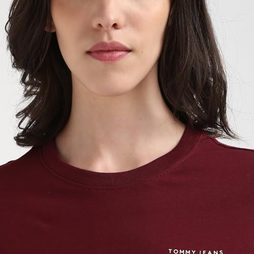 Tommy Hilfiger Wine Cotton Solid Women Slim Fit T-Shirt