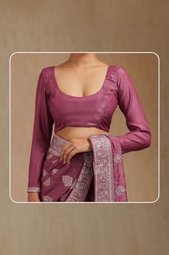 Soch Womens Onion Pink Fendy Georgette Embroidered Saree With Zari