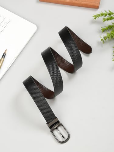 TYBELT Genuine Leather Belt for Men | Adjustable Waistband up to 34 Inches | Belt for Jeans & Dress Pants | Black & Brown (Pack of 1)_96_34