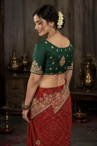 Red Bandhani Embroidery Saree
