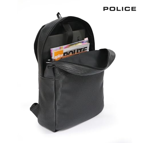 POLICE Black Medium Size 20Ltr Leather Backpack for Men & Women