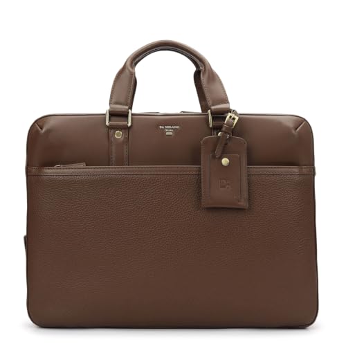 Da Milano Leather Laptop Bag for Men & Women | Textured Leather Laptop Messenger Bag | Ideal for Office Purpose | Fits Upto 15" Laptop - Mocha Brown