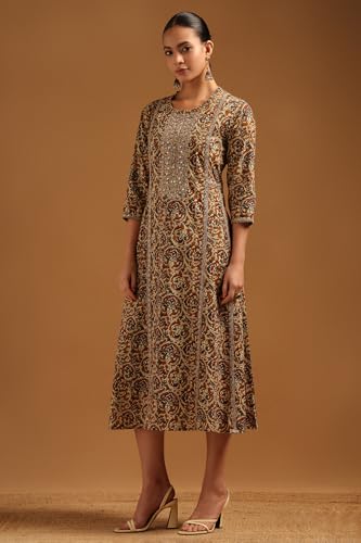 Soch Womens Mustard Cotton Paisley Print Dress