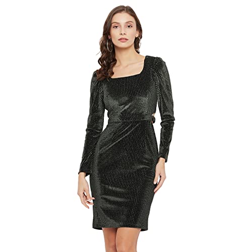 Madame Self Design Olive Dress for Women