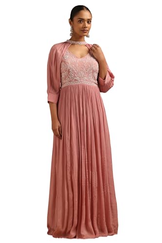 Soch Womens Blush Pink Chinon Floral Gown with Cutdana